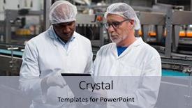  Presentation with factory - Cool new PPT theme with engineers discussing over digital tablet backdrop and a light gray colored foreground