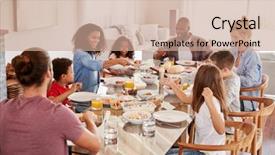  Presentation with families - Slide deck featuring two families enjoying meal background and a coral colored foreground