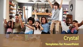  Presentation with families - Cool new theme with two families watching sports backdrop and a tawny brown colored foreground