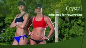  Presentation with athletes - Amazing theme having two-female-athletes-playing-beach backdrop and a tawny brown colored foreground