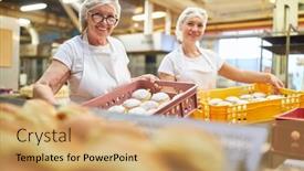  Presentation with female - PPT theme having two-female-bakers-carry-freshly background and a yellow colored foreground