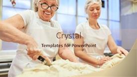  Presentation with baking - PPT theme having two-female-bakers-cutting background and a lemonade colored foreground