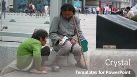  Presentation with beggar - PPT theme having two-female-beggar-at-street background and a  colored foreground