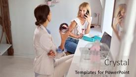  Presentation with sweet pastry - Amazing PPT layouts having two-female-business-colleagues backdrop and a mint green colored foreground