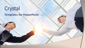  Presentation with give - Colorful presentation theme enhanced with two female businesspeople give themselves backdrop and a sky blue colored foreground