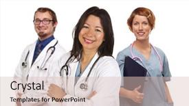 Presentation with nurses - PPT theme enhanced with two female doctors or nurses isolated on a white background background and a soft green colored foreground