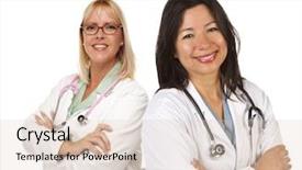  Presentation with trainee nurse sitting by female - Colorful theme enhanced with two female doctors or nurses backdrop and a  colored foreground