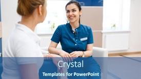  Presentation with healthcare workers - Amazing presentation design having two-female-doctors-talking backdrop and a ocean colored foreground