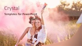  Presentation with festival music - Beautiful slide deck featuring glamping - two female friends camping backdrop and a lemonade colored foreground