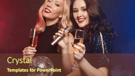  Presentation with disco balls - PPT theme having two-female-friends-clinking-flutes background and a tawny brown colored foreground