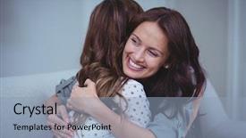  Presentation with female power plugs - PPT layouts consisting of two female friends embracing each background and a light blue colored foreground