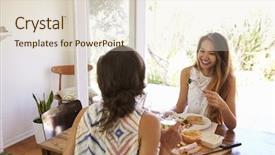  Presentation with friends - Theme consisting of two female friends enjoying meal background and a lemonade colored foreground