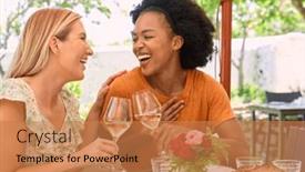  Presentation with vineyard - Slide set enhanced with two-female-friends-enjoying-outdoor background and a coral colored foreground