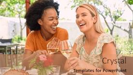  Presentation with vineyard - Slide set featuring two-female-friends-enjoying-outdoor background and a coral colored foreground
