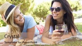  Presentation with female empowerment - Slide set featuring two female friends enjoying picnic background and a  colored foreground