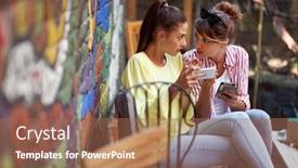  Presentation with friends - Beautiful presentation design featuring two-female-friends-gossip backdrop and a coral colored foreground