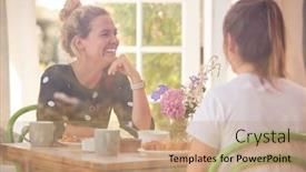  Presentation with coffee shop - PPT theme consisting of two-female-friends-in-coffee background and a coral colored foreground