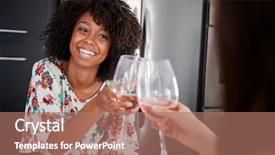  Presentation with friends - Theme having two female friends making toast background and a coral colored foreground
