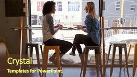  Presentation with coffee shop - Beautiful PPT theme featuring two female friends meeting backdrop and a tawny brown colored foreground