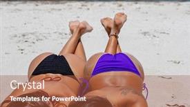  Presentation with sun tanning - Presentation theme enhanced with two female friends sun tanning on a caribbean beach background and a red colored foreground