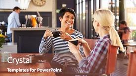 Presentation with coffee shop - Colorful presentation design enhanced with two female friends talking backdrop and a red colored foreground