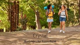  Presentation with backpacks - PPT theme with two-female-friends-with-backpacks background and a coral colored foreground