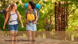  Presentation with backpacks - Theme enhanced with two-female-friends-with-backpacks background and a coral colored foreground