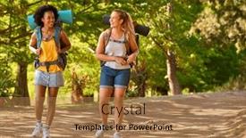 Presentation with backpacks - Presentation theme consisting of two-female-friends-with-backpacks background and a coral colored foreground