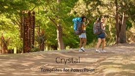  Presentation with backpacks - Theme having two-female-friends-with-backpacks background and a coral colored foreground