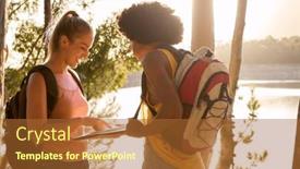 Presentation with backpacks - Slide set with two-female-friends-with-map background and a red colored foreground