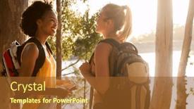  Presentation with backpacks - PPT theme having two-female-friends-with-map background and a tawny brown colored foreground