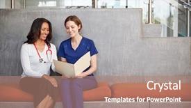 Presentation with healthcare workers - Slides consisting of two female healthcare workers looking background and a coral colored foreground
