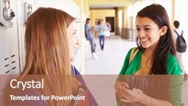  Presentation with high school students - Colorful presentation design enhanced with two female high school students backdrop and a coral colored foreground