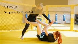  Presentation with mma - Colorful presentation theme enhanced with two-female-mma-fighters-fights backdrop and a yellow colored foreground