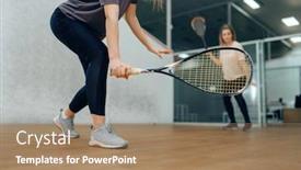  Presentation with female - Slide deck featuring two-female-players-with-rackets background and a coral colored foreground