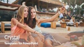  Presentation with island resort - Slide set with two female russian tourists taking background and a coral colored foreground