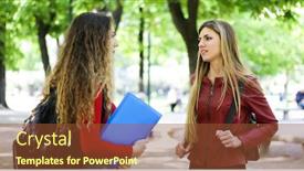  Presentation with college - Colorful presentation theme enhanced with two-female-schoolmates-talking backdrop and a tawny brown colored foreground