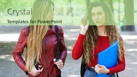  Presentation with college - PPT layouts having two-female-schoolmates-talking background and a mint green colored foreground