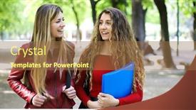  Presentation with college - Audience pleasing slide deck consisting of two-female-schoolmates-talking backdrop and a tawny brown colored foreground