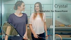 Presentation with locker room - Amazing PPT layouts having two-female-squash-players-poses backdrop and a light blue colored foreground