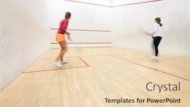  Presentation with female - Audience pleasing PPT layouts consisting of two-female-squash-players backdrop and a lemonade colored foreground