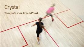  Presentation with court - Audience pleasing slides consisting of two female squash players backdrop and a lemonade colored foreground