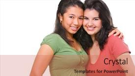  Presentation with teenagers - Presentation design enhanced with best friends teen girls - two female teenagers being playful background and a coral colored foreground