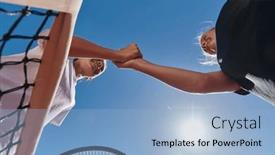  Presentation with friendship day - PPT theme featuring two-female-tennis-players-shaking background and a light blue colored foreground