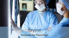  Presentation with medical - Slide set with two-female-women-medical-doctors background and a light blue colored foreground