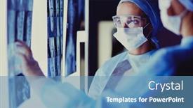  Presentation with women - Colorful slide set enhanced with two-female-women-medical-doctors backdrop and a teal colored foreground