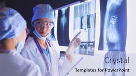  Presentation with medical - Slide set featuring two-female-women-medical-doctors background and a light blue colored foreground