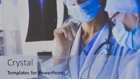  Presentation with women - Slides enhanced with two-female-women-medical-doctors background and a light blue colored foreground