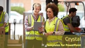  Presentation with logistics distribution - Presentation consisting of two-female-workers-wearing-headsets background and a tawny brown colored foreground