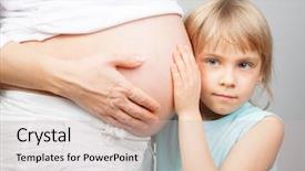  Presentation with pregnant mother - Slides consisting of two fetus - little girl listening to her background and a soft green colored foreground